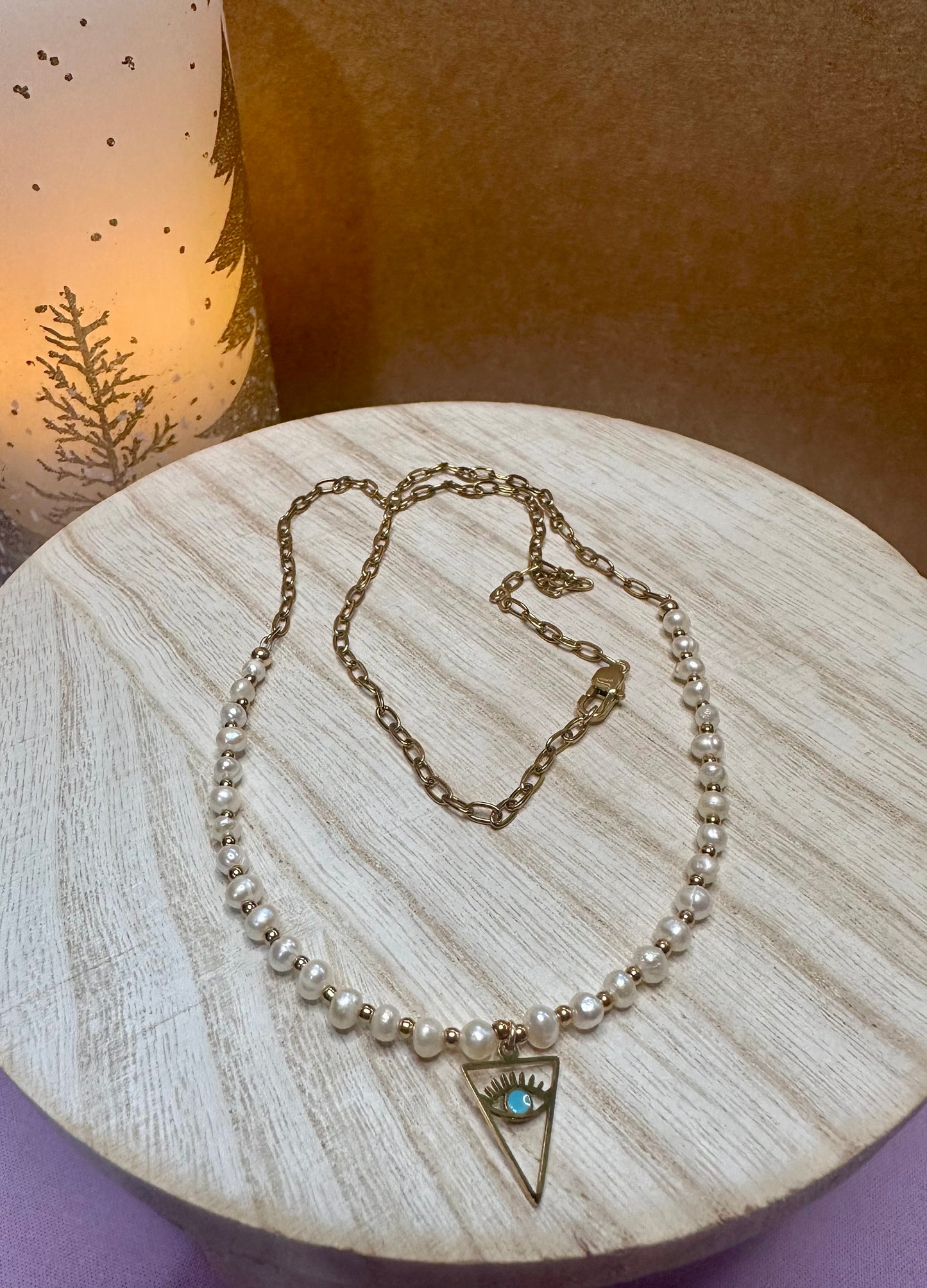 Pearl evil eye necklace
