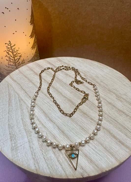 Pearl evil eye necklace